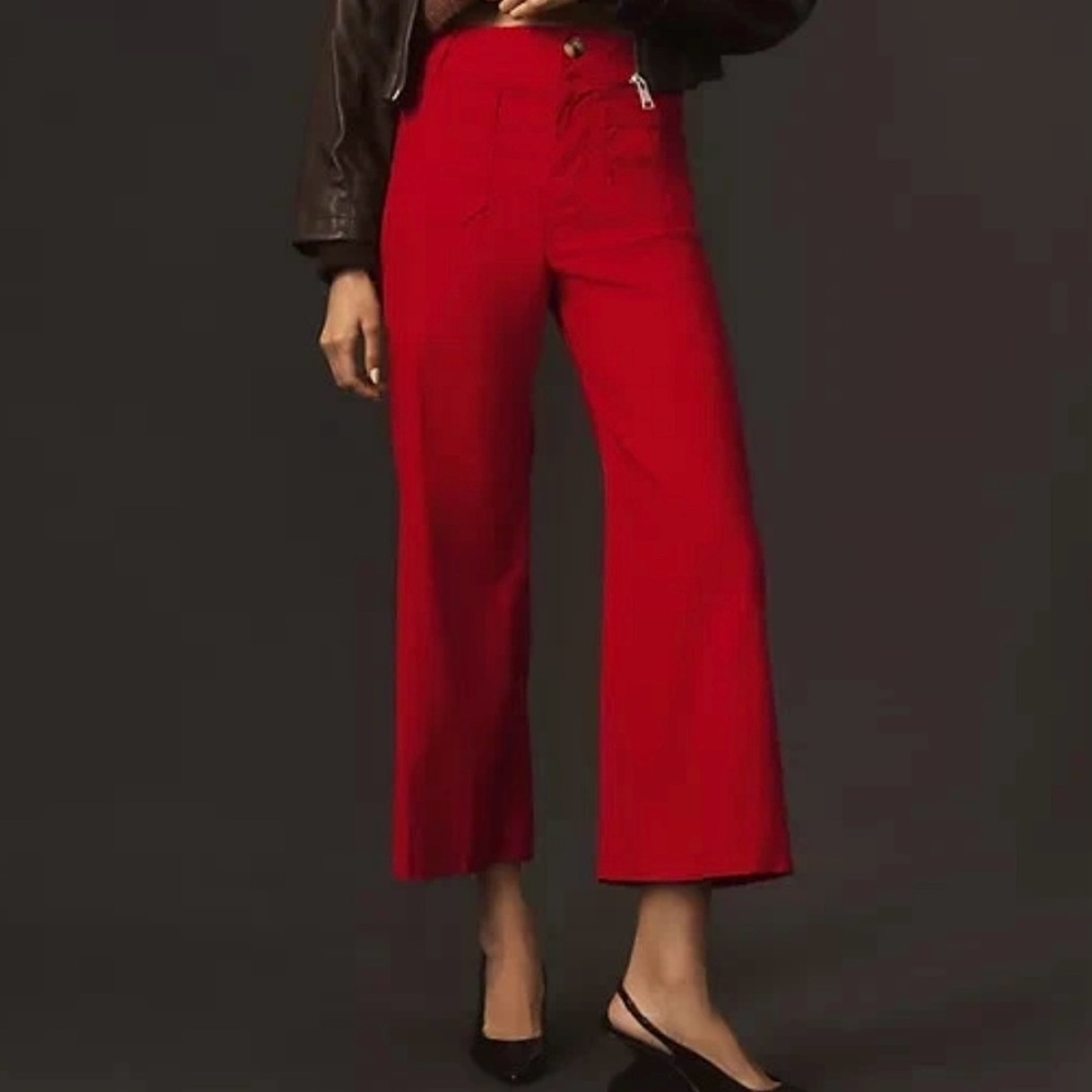 Anthropologie Cherry 🍒 Red Colette Cropped Wide-Leg Pants